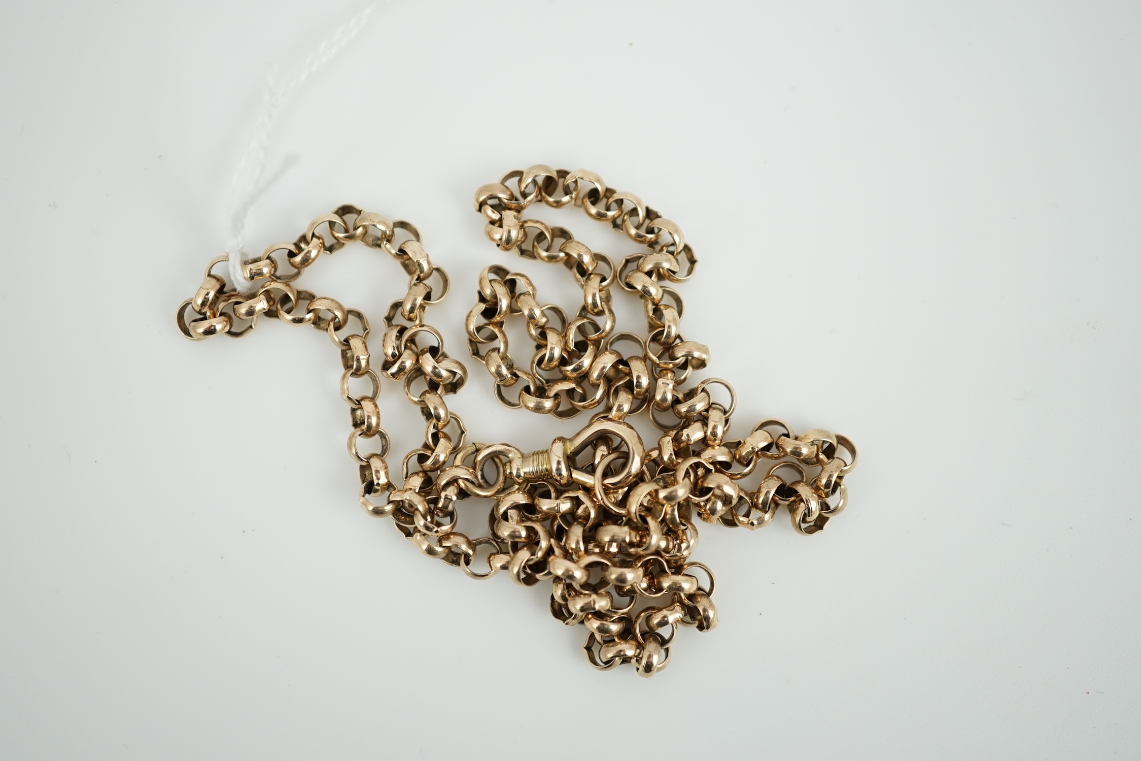 An early 20th century yellow metal circular link chain, 60cm, 23.6 grams.